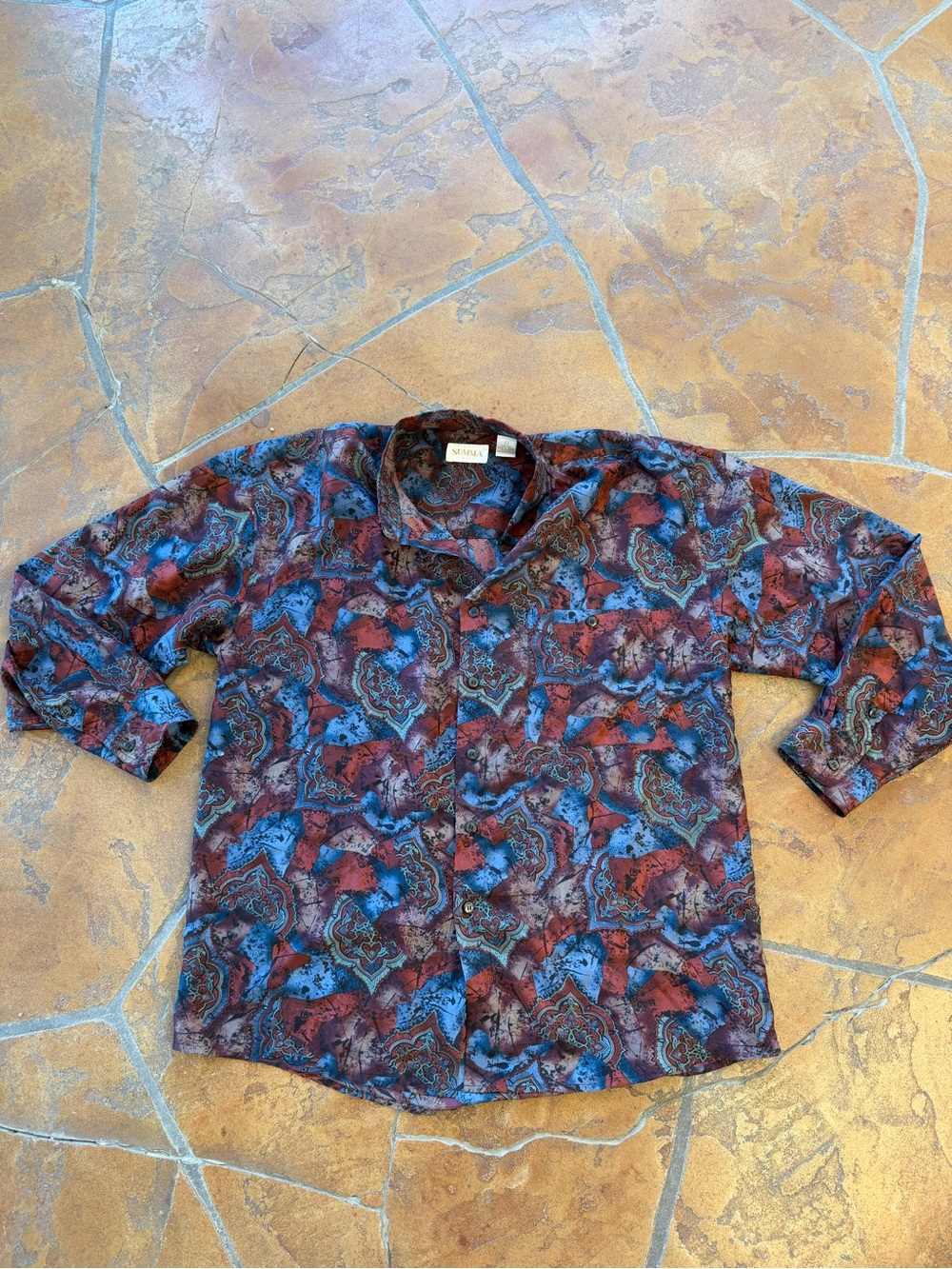 Vintage SUMMA Silk Paisley Button-Up Point Collar Long Sleeve Shirt Men's L